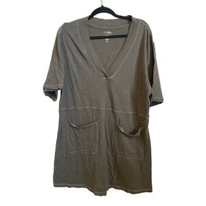 Natural Life Charlie Cotton V-Neck Mini Dress Green Pockets Womens Medium